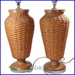 2 Longaberger Basket Hostess Woven Lamps 2005 Warm Brown Set Shades Available