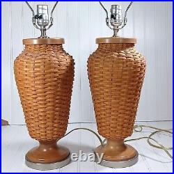 2 Longaberger Basket Hostess Woven Lamps 2005 Warm Brown Set With Shades
