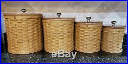4 Piece 2004 Longaberger Basket Canister Set With Protectors and Lids
