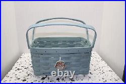 887 Longaberger 2006 Light Blue Lunch Basket Set-liner, protector, & lid RARE