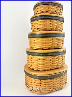 COA 2001 VTG Longaberger Collectors Club Harmony Basket Set Of Five w protectors