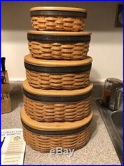 Complete Set of 5 Longaberger Harmony Baskets with Wooden Lids