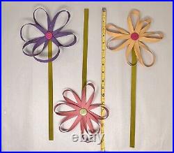 EUC Longaberger Button Flowers Set (3) Pink Yellow Purple No two are the same