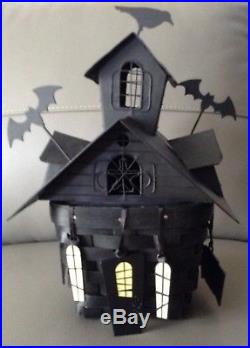 HAUNTED HOUSE Halloween Basket Set 5 Tie-Ons Metal Lid Longaberger NEW