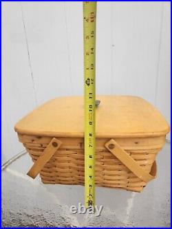 HTF RARE GREEN HANDLE Longaberger 1999 Picnic Basket With Wooden Lid