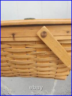 HTF RARE GREEN HANDLE Longaberger 1999 Picnic Basket Wooden Lid Cottage Core