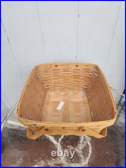 HTF RARE GREEN HANDLE Longaberger 1999 Picnic Basket Wooden Lid Cottage Core