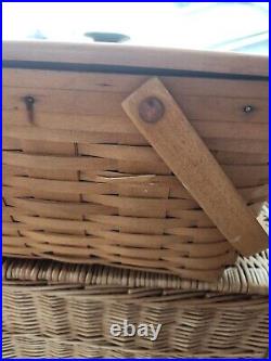 HTF RARE GREEN HANDLE Longaberger 1999 Picnic Basket Wooden Lid Cottage Core