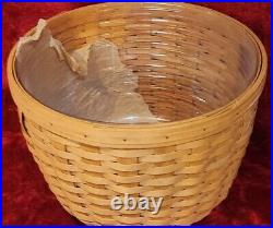 LONGABERGER 1994 CORN BASKET XL HANDLES INVERTED BOTTOM 11.25x16 with 2 liners