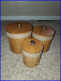 LONGABERGER Basket Canister Set/Combo 3 Baskets with Inserts & Lids Warm Brown