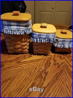 LONGABERGER Basket Canisters with Lids Lot Set of 3
