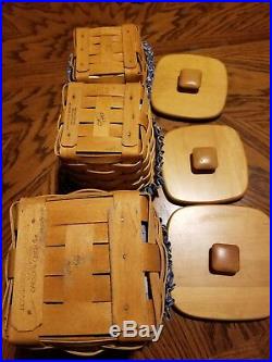 LONGABERGER Basket Canisters with Lids Lot Set of 3