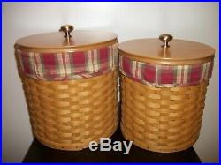 LONGABERGER CANISTER SET OF 4 With ORCHARD PARK LINER & PLACTIC CONTAINERS