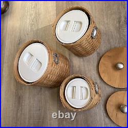 LONGABERGER CANISTER Set Of 3 BASKETS Lids Plastic Inside Containers Tags