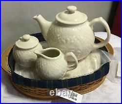 LONGABERGER Collector's Club TEA TRAY Basket + Cream & Sugar Set / Tea Pot