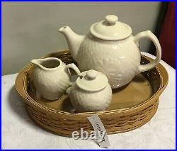 LONGABERGER Collector's Club TEA TRAY Basket + Cream & Sugar Set / Tea Pot