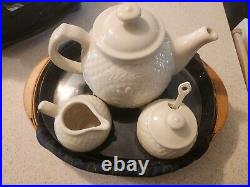 LONGABERGER Collector's Club TEA TRAY Basket, Tea Pot, Cream, Sugar, Four Cups