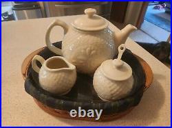 LONGABERGER Collector's Club TEA TRAY Basket, Tea Pot, Cream, Sugar, Four Cups