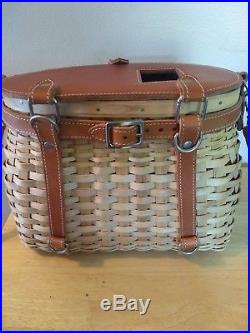 LONGABERGER Collectors Club FISHING CREEL Basket Set with Leather Handles NEW