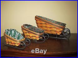 LONGABERGER Dash Away Sleigh Basket Trio Set with Wrought Iron Stands & Liners