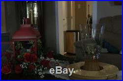LONGABERGER ETCHED GLASS HURRICANE PEDESTAL BASE With LAZY SUSAN, PAD, 2 Set Dishes