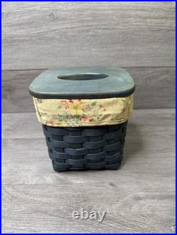 LONGABERGER GREEN TALL TISSUE BOX Baskets WITH LINER & WOODEN LID 2006