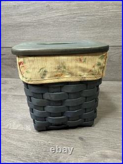 LONGABERGER GREEN TALL TISSUE BOX Baskets WITH LINER & WOODEN LID 2006