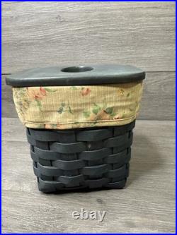 LONGABERGER GREEN TALL TISSUE BOX Baskets WITH LINER & WOODEN LID 2006
