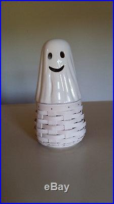 LONGABERGER Ghost BOO Pottery Topper & Basket Set Halloween 2013 NWT