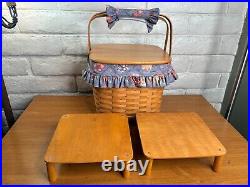 LONGABERGER Large Double-Handled Picnic Basket with Liner Protector Table 1998 LONGABERGER Large Double-Handled Picnic Basket with Liner Protector Table 1998