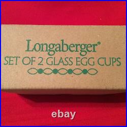 LONGABERGER Pressed Blue Glass Egg Cups Set of 2 Basket Weave New in Box