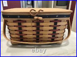 LONGABERGER Proudly AMERICAN Small Picnic/Cake Basket Set New