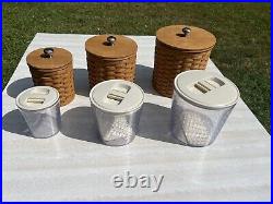 LONGABERGER Round Canister Baskets Set of 3 withLids & Protectors