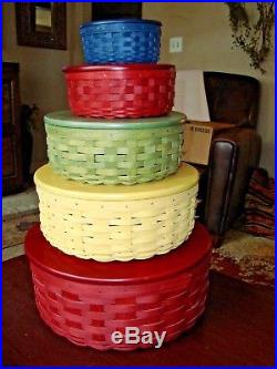 LONGABERGER SET OF 5 KEEPING BASKETS with Protectors and Lids NICE