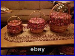 LONGABERGER Set Of 3 PUMPKIN Baskets withFALL FOLIAGE Fabric liners & Fabric Lids