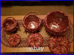 LONGABERGER Set Of 3 PUMPKIN Baskets withFALL FOLIAGE Fabric liners & Fabric Lids