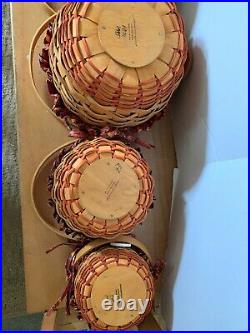 LONGABERGER Set Of 4 PUMPKIN Baskets withFALL FOLIAGE Fabric liners & Fabric Lids