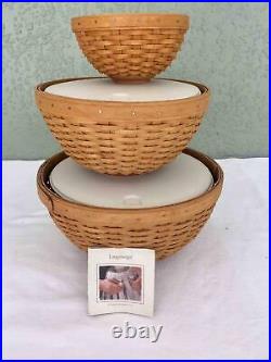 LONGABERGER Set of 3 Bowls with Snap Lids with Baskets 7 11 and 13