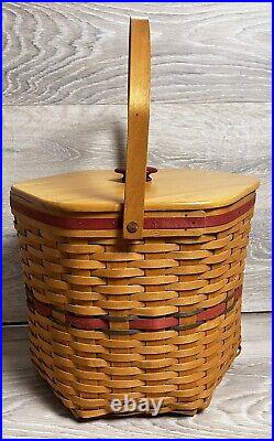Large Longaberger 1997 Holiday Hostess Hexagon Basket Lid & 3 Plastic Liners
