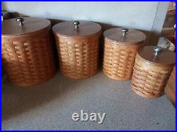 Longaberger 12 PC CANISTER SET With Sealed Lidded Protectors and Woodscraft Lid