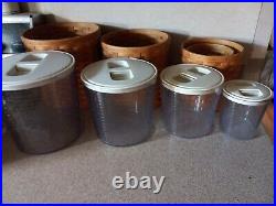 Longaberger 12 PC CANISTER SET With Sealed Lidded Protectors and Woodscraft Lid