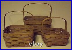Longaberger 1985 Set of Three Small, Medium & Large Fixed Handle Berry Baskets
