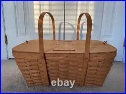 Longaberger 1986 Extra Large Picnic Basket Lid Handles 24 L x 16 W x 10/18 H