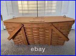 Longaberger 1986 Extra Large Picnic Basket Lid Handles 24 L x 16 W x 10/18 H