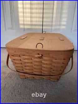Longaberger 1986 Extra Large Picnic Basket Lid Handles 24 L x 16 W x 10/18 H