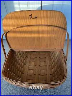 Longaberger 1986 Extra Large Picnic Basket Lid Handles 24 L x 16 W x 10/18 H