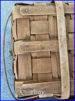 Longaberger 1986 Extra Large Picnic Basket Lid Handles 24 L x 16 W x 10/18 H