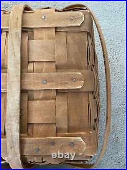 Longaberger 1986 Extra Large Picnic Basket Lid Handles 24 L x 16 W x 10/18 H