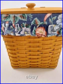 Longaberger 1992 Large Mail Basket with Leather Hinges & Protector & Fabric Liner