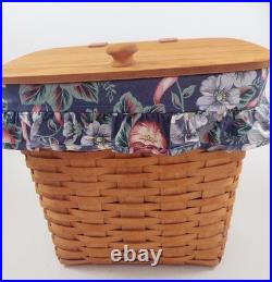 Longaberger 1992 Large Mail Basket with Leather Hinges & Protector & Fabric Liner